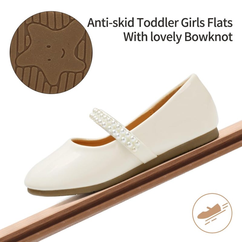 CIOR Toddler Girls Ballet Flats Shoes Ballerina Bowknot Jane Mary Princess Dress Shoes for Wedding Party School-VGZA2-pu-white-26N - Image 5